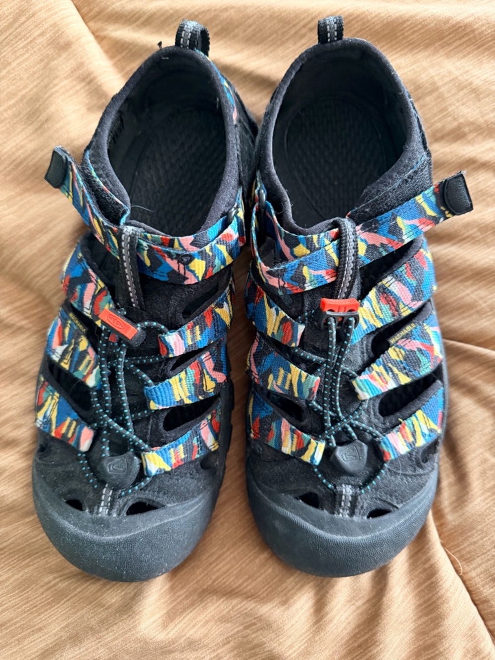 Keen Kids Black Water Shoes with Multicolor Straps